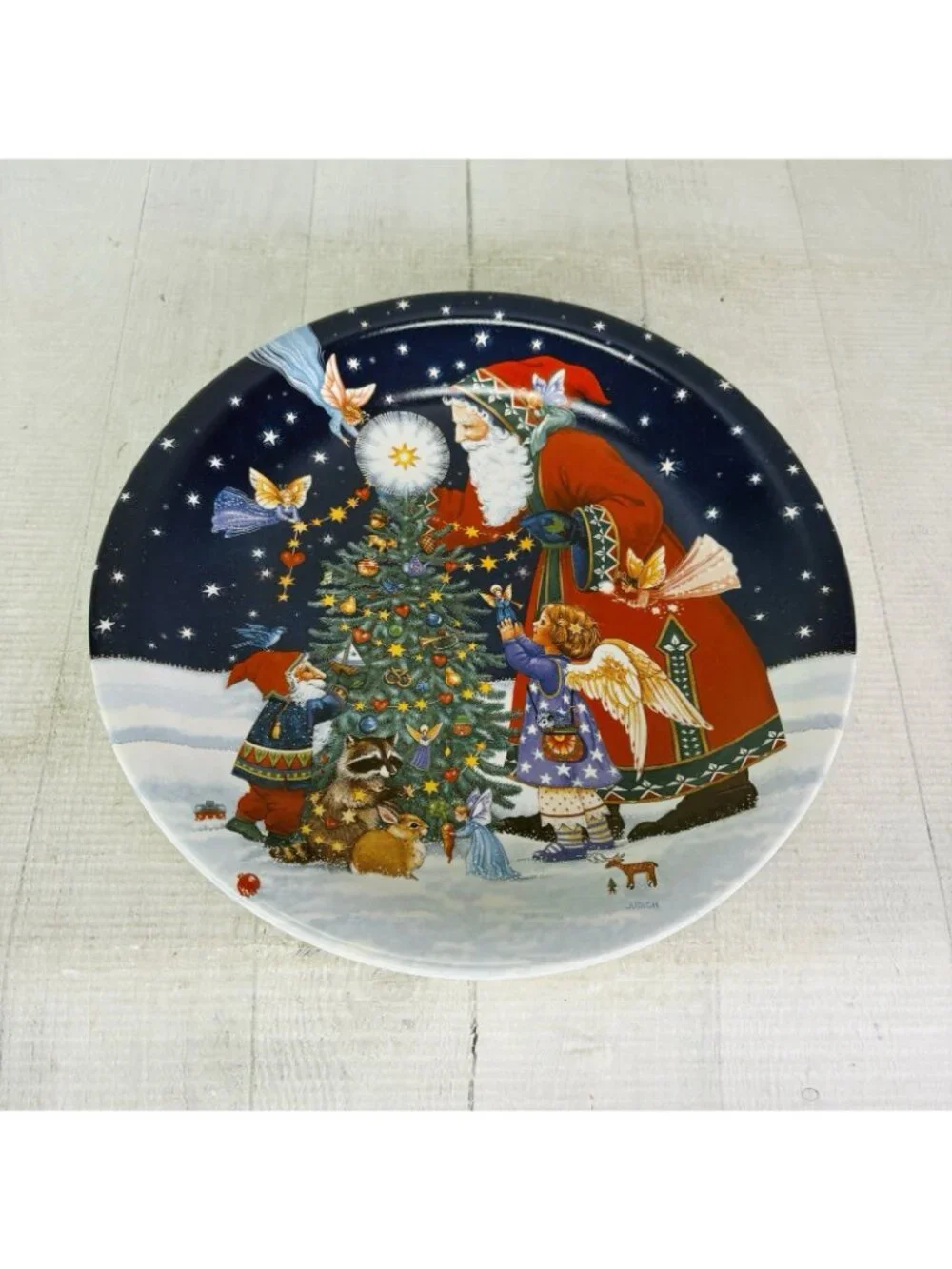 Certified Inter STARLIGHT SANTA Judith Griffith Christmas Dinner Plate Set 4 NEW
